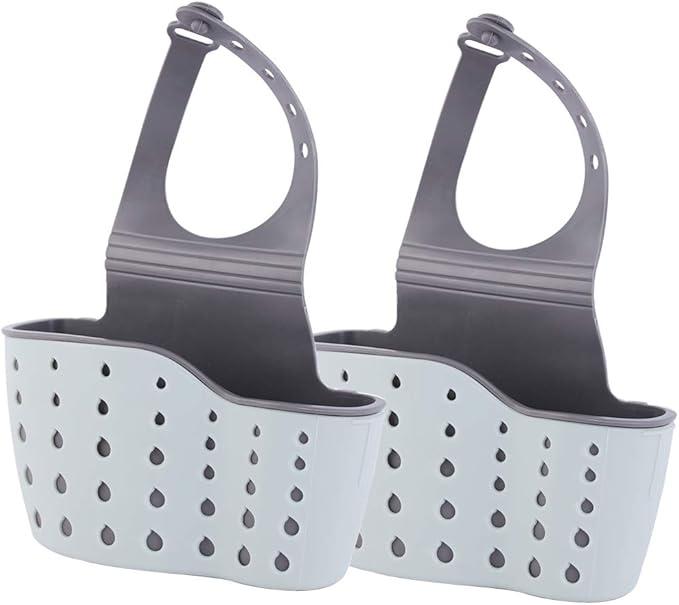 Elegantcharm EC Kitchen Sink Caddy Sponge Holder Plastic Hanging Ajustable Strap Faucet Caddy with Holes