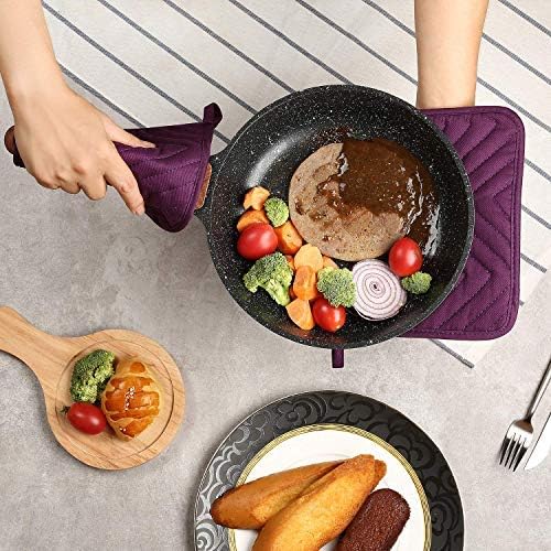 Oven Pot Holder with Pocket Cotton Heat Resistant Coaster Potholder Kitchen Hot Pad Oven Mitts for Cooking Square 7"x9"Set of 5 (Purple)