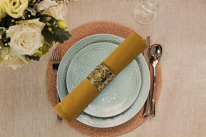 ACCENTHOME Accent Home 100% Cotton Napkins, Delicate Cloth Napkins for Dinners, Parties and Weddings，18 x 18 Inch Set of 12 - Mustard