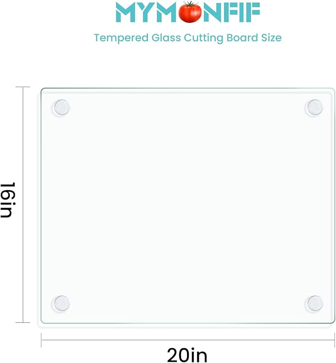 Mymonfif Tempered Glass Cutting Board for Kitchen, Clear Glass Board for Countertop, with Non-Slip Feet, Heat Resistant, Extra Large Size 16x20" 1Pcs