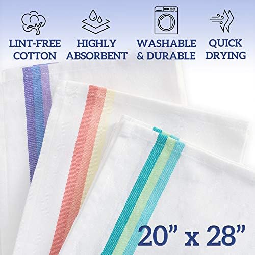GREEN LIFESTYLE Kitchen Towels 20" x 28" Set of 12 - Kitchen Dish Towels, Cotton Dish Cloths, Tea Towels, Soft Absorbent Dish Drying Cloths, 100% Cotton Large Size Towel, Home or Restaurant (White)