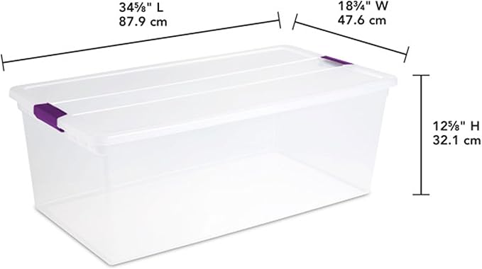 Sterilite 12-Pack 110 Quart ClearView Latch Box, Stackable Organizer Bins with Latching Lids - Clear Plastic Organization Containers for Closet, Bedroom, Shelving Units and Everyday Home Storage