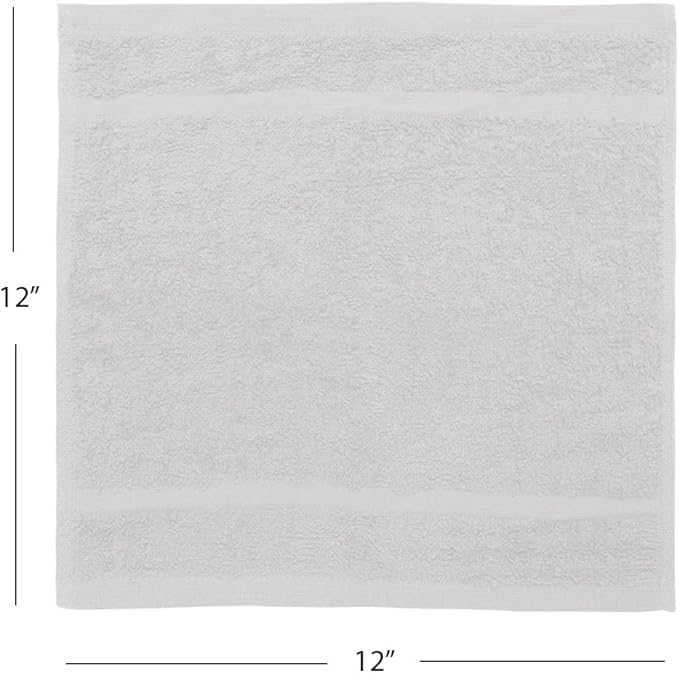 Avalon Towels Cotton Washcloths 24-Pack – 12 x 12 Inch Silver Super Soft & Absorbent Ring-Spun Cotton Wash Cloths for Face, Bath, Spa, Gym, Hotel & Cleaning