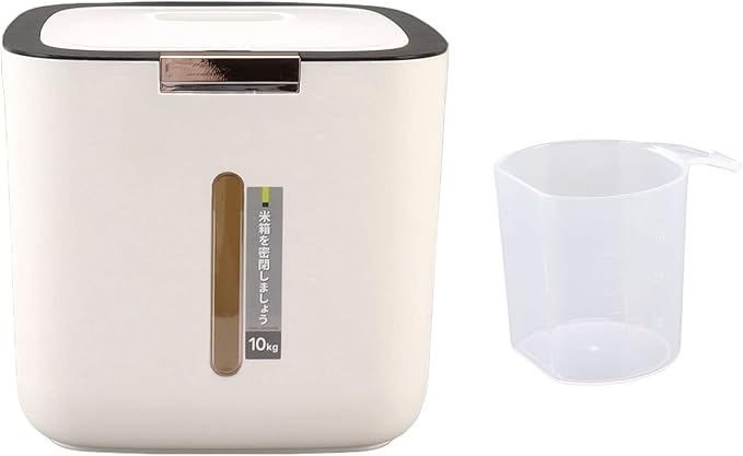 Pssopp 22.lb Rice Storage Container, Food Storage Container with Lid and Measuring Cup Moistureproof Cereal Grain Storage Box for Beans Grain Flour and Pet Food (Black)