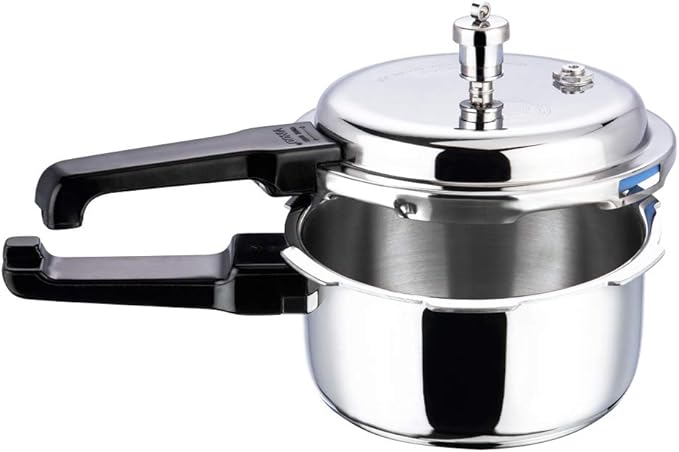 Vinod Platinum Triply Stainless Steel Pressure Cooker Outer Lid - 5 Litre | SAS Bottom Cooker | Induction and Gas Base Cooker | ISI and CE certified