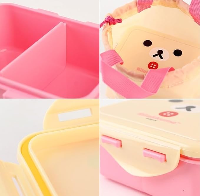 Cute Bear Bento Box, Lunch Box with Bag, Snack Containers Set, 4.9 x 3.6 x 1.9 inches (Ivory)