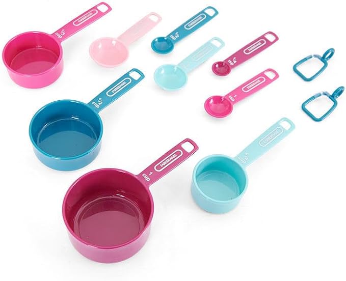 Farberware Kitchen Basics Measuring Cup & Spoon Set, 9-Piece Colorful Nesting Design with Easy-to-Read Markings - Stackable Cooking & Baking Tools with Ring Organizer, Dishwasher Safe Plastic