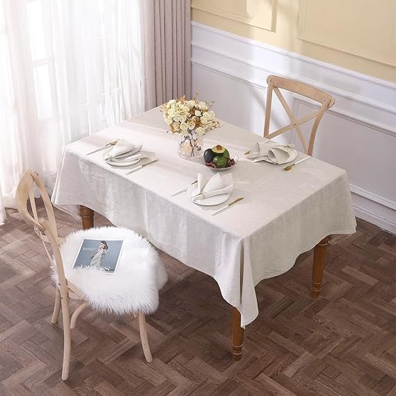Simple&Opulence Textured Tablecloth 100% Linen Table Cloth, Kitchen Dinning Tabletop Decoration, for Outdoor and Indoor Use (Basic Linen, 60"×84")