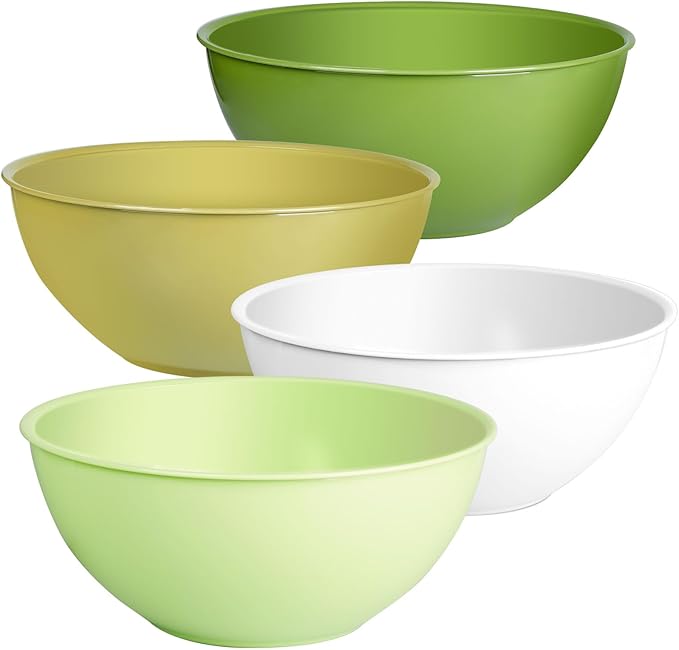 Greentainer 4-Piece Plastic Mixing Bowl Set, 113oz Lightweight Serving Bowls, Large Salad Bowls for Baking,Prepping, Cooking and Serving Food, Dishwasher & Microwave Safe