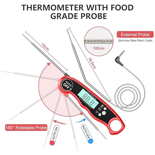 RIWUSI Meat Thermometer Digital, Instant Read Food Thermometer with Dual Probe, Backlight LCD Display, Calibration Function, Kitchen Accessories for BBQ Grill, Gift for Men Birthday, Dad & Mom