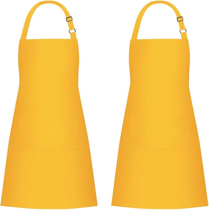 Jubatus 2 Pack Bib Aprons with 2 Pockets Cooking Chef Kitchen Apron for Women Men, Yellow