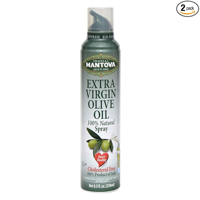 Mantova Extra Virgin Olive Oil Spray 8.5 oz. Spray Bottle - Manage Oil Amount - Great For Salads & Cooking, (Pack of 2)