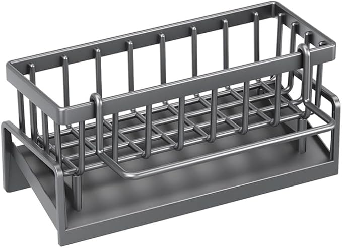 Sponge Kitchen Sink Caddy Organizer Brush Sink Sponge With Auto Draining Tray, Self Drain Dish Soap Caddy, 9.05" Lx4.33 Wx3.93 H (gray)