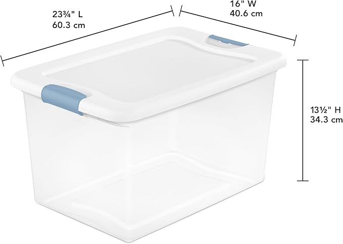 Sterilite 16 Pack Latching Box, 64 Qt Plastic Storage Container, Stackable Large Home or Office Tote Organizers with Secure Lids, White