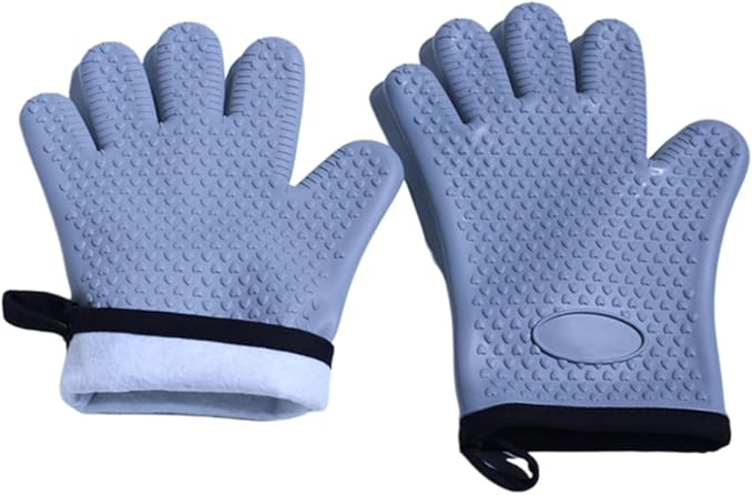 Extra Long Heat Resistant Silicone Oven Mitts Set, Non-Slip Cooking Gloves with Quilted Cotton Liner, Flexible Waterproof Pot Holders for Baking, BBQ, Grilling – 2-Pack (Grey)
