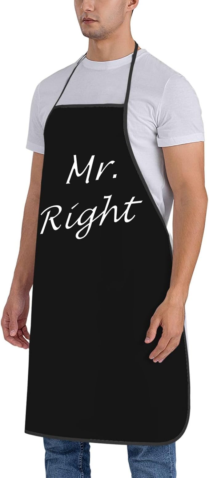 2Pcs Mr Right Mr Always Right Aprons Funny Cooking Kitchen Aprons for Men Chef Waterdrop Resistant Wedding Gifts for Gay Couple Valentine's Day Gifts Engagement Gifts