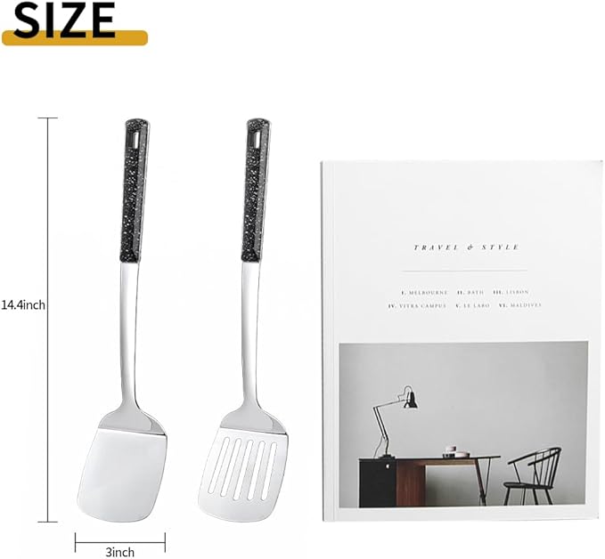 Metal Spatula, Heavy Duty Stainless Steel Spatula with Heat Resistant Handle, Thickened Steel Kitchen Spatula for Cooking, Frying, Pancakes, Eggs, Fish & Daily Kitchen Use