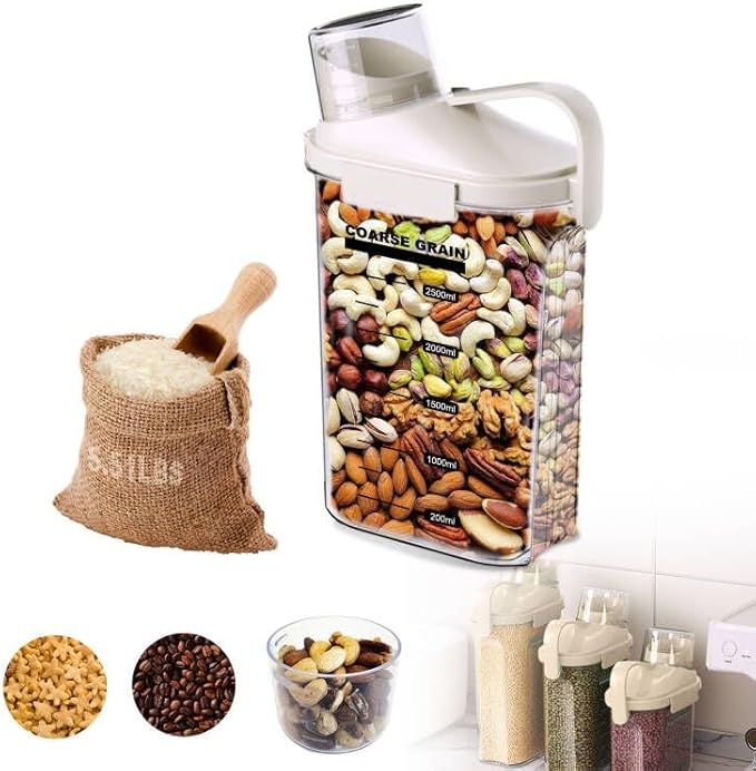 LANGMINGDE 1 Piece Cereal Containers Storage, 2.5L/85oz Rice Airtight Storage Container, BPA Free Clear Plastic Cereal Dry Food Flour Bin, Dog Cat Food Dispenser with Measuring Cup, for Kitchen Pantry