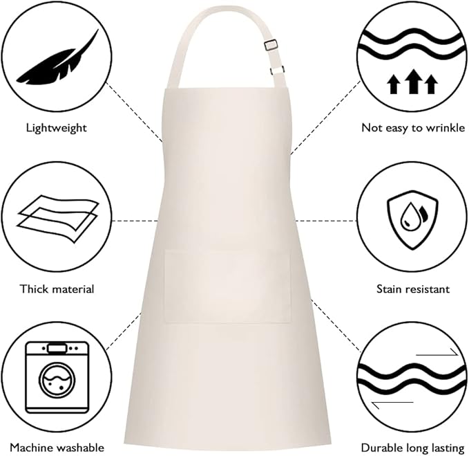 Jubatus 2 Pack 100% Cotton Aprons with 2 Pockets Cooking Chef Kitchen Adjustable Bib Apron for Women Men, Beige