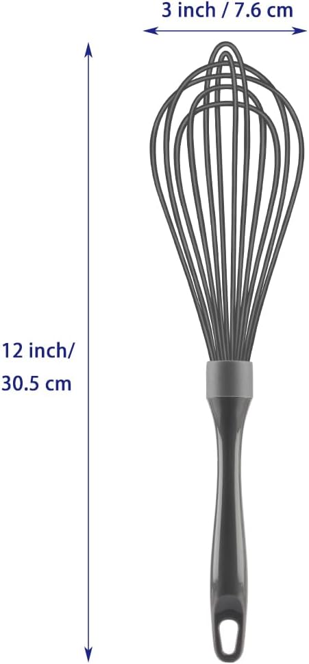 OYV Dishwasher Safe Whisk, Professional Whisks for Cooking Non-Scratch, Stainless Steel & Silicone Wisk, Plastic Rubber Whisk Tool for Nonstick Cookware Pans, Heat Resistant,12-Inch, Grey