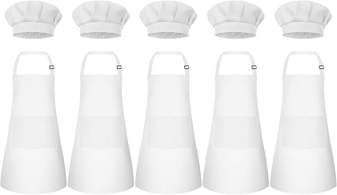 Kids Apron and Chef Hat Set Children Apron Adjustable with 2 Pockets Children Chef Painting for Cooking Baking