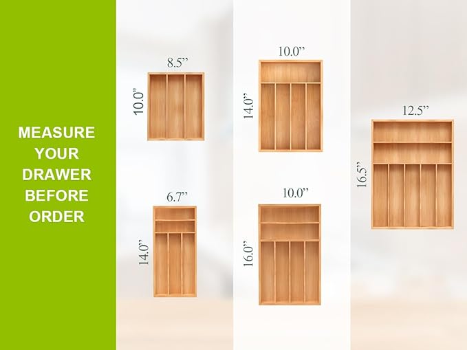 Unibambou Bamboo Utensil Drawer Organizer, Silverware Tray Organizer, Kitchen Drawer Organizer for Flatware Cutlery, Silverware Tray for Drawer (Natural, Large 16.5x12.3 Inch)