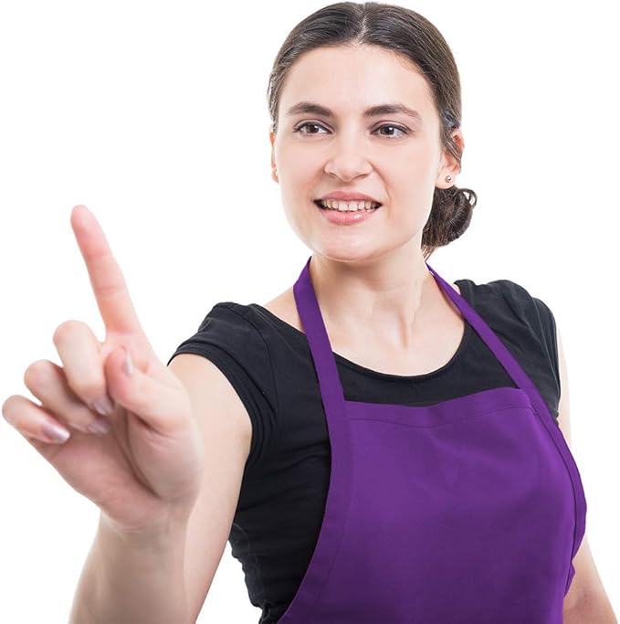 Plain Purple Color Bib Aprons Bulk Adult for Women Men Unisex Chef Apron with 2 Pockets for Cooking Baking Kitchen Restaurant Crafting (Purple,6pcs-size24 X28)