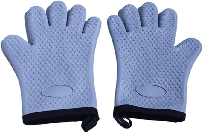 Extra Long Heat Resistant Silicone Oven Mitts Set, Non-Slip Cooking Gloves with Quilted Cotton Liner, Flexible Waterproof Pot Holders for Baking, BBQ, Grilling – 2-Pack (Grey)
