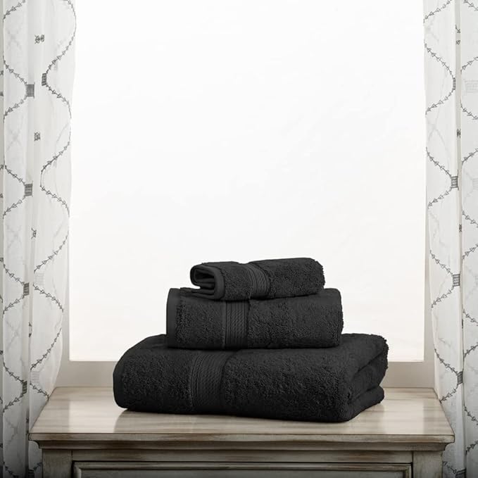 Superior Egyptian Cotton Pile 3 Piece Towel Set, Includes 1 Bath, 1 Hand, 1 Face Towel/ Washcloth, Ultra Soft Luxury Towels, Thick Plush Essentials, Guest Bath, Spa, Hotel Bathroom, Black