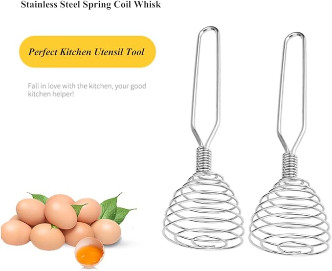 Stainless Steel Spring Coil Whisk 1 Pack, Wire Whip Egg Beater, Kitchen Cookware Hand Mixer For Cooking, Mixing, Blending, Beating, Stirring, 6.7 Inch