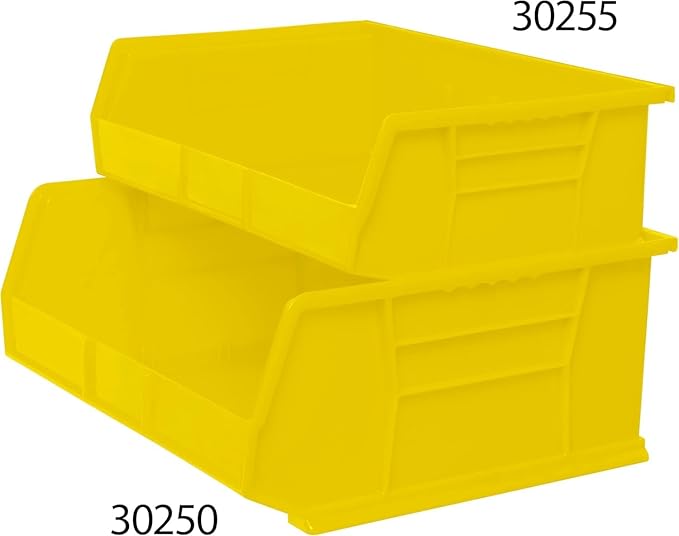 Akro-Mils 30250 AkroBins Plastic Storage Bins, Space-Saving Stackable Bins for Garage, Pantry, Craft Organization, 15" x 16" x 7", Yellow, 6-Pack