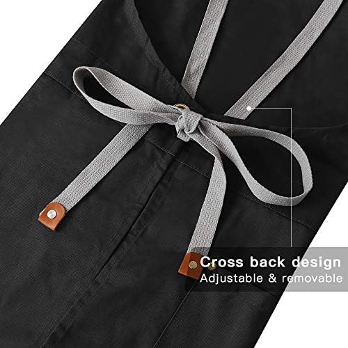 Mignongirl Crossback Apron with Pockets x2,Split Apron with Adjustable Straps,M-XXL