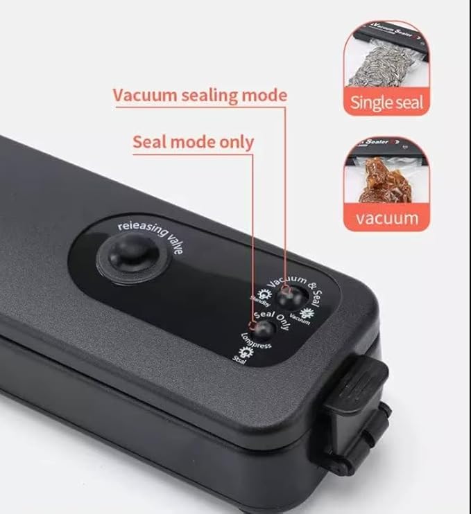 Powerful Food Vacuum Sealer Machine – Compact Design, Automatic Operation, Ultra Quiet & Fast 15 Sec Seal, r, Includes 10 Vacuum Bags – Black Food Sealing System for All Types