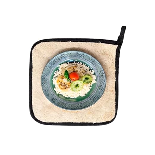 Chef Approved 8" x 8" Terry Cloth Pot Holder | Commercial Heat Resistant Hot Pad Non-Slip Grip Oven Pan Grabber for Kitchen Restaurant Catering Buffet Service | Square, Beige, Poly-Cotton Blend