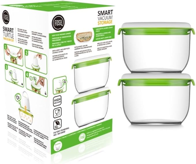 FOSA Vacuum Seal Food Storage System Reusable Medium Containers, 2 pack, 28oz size (Vacuum Pump not Included)