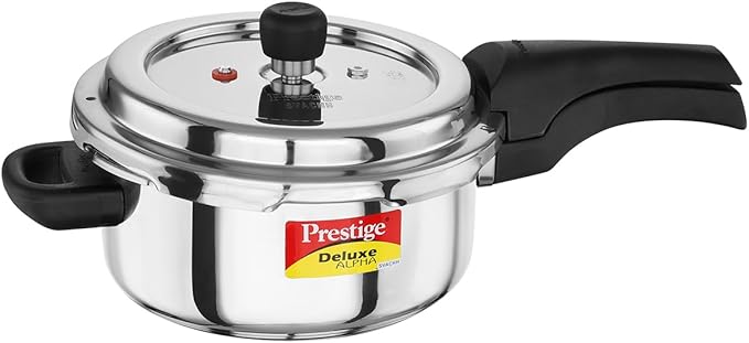 Prestige Deluxe Alpha Svachh Stainless Steel Pressure Cooker with Alpha Base and Deep Lid for Spillage Control, (3 Liter)