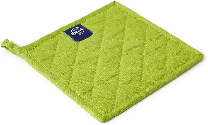 Encasa XO Heat Resistant Cotton Pot Holders with Hanging Loop - Set of 2 - Lime Green - Multipurpose Quilted Everyday Hot Pad for Kitchen, Camping, BBQ & Microwave - 8x8 in