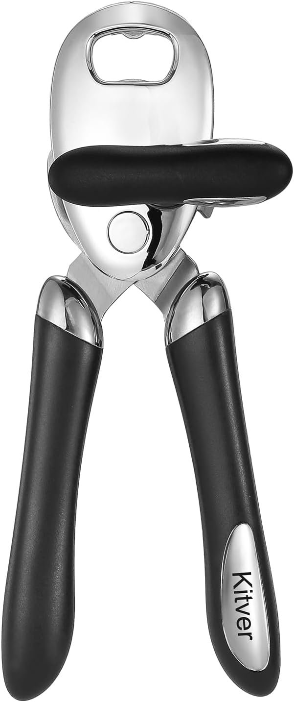 Multi-function Manual Can Opener Bottle Opener, Oversized Hand-held Easy Rotary Knob, Safe Cut Can Opener with Non-Slip Handle, Smoother Cut Sharp Blade for Seniors Kitchen Tool, Black