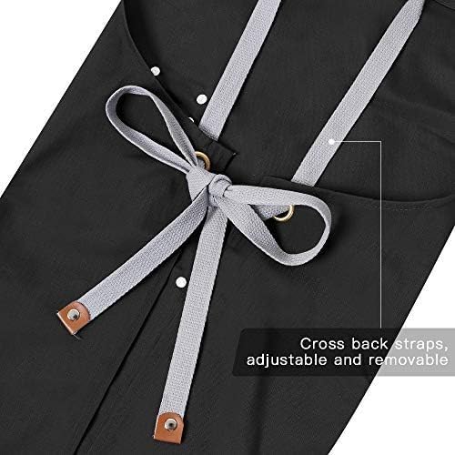 Mignongirl Chef Apron-Cross Back Apron for Men Women with Adjustable Straps and Large Pockets,Canvas,M-XXL,Black