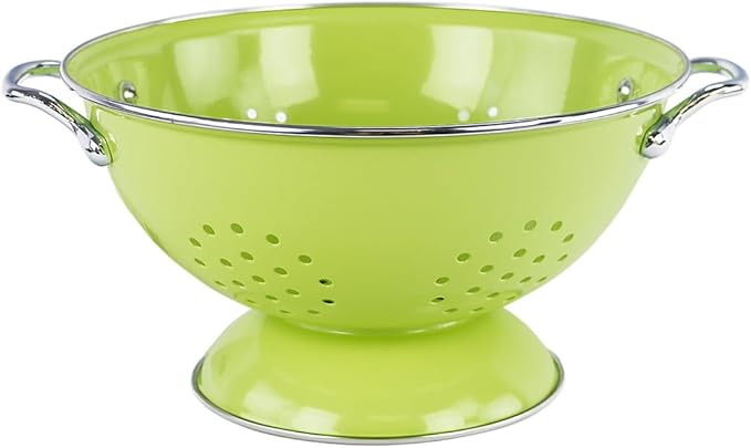 Reston Lloyd, 3 Quart Powder Coated Steel Kitchen Strainer Basket for draining Pasta, Vegetable and Fruit, Chrome Handles and Wide Stable Base, Lime