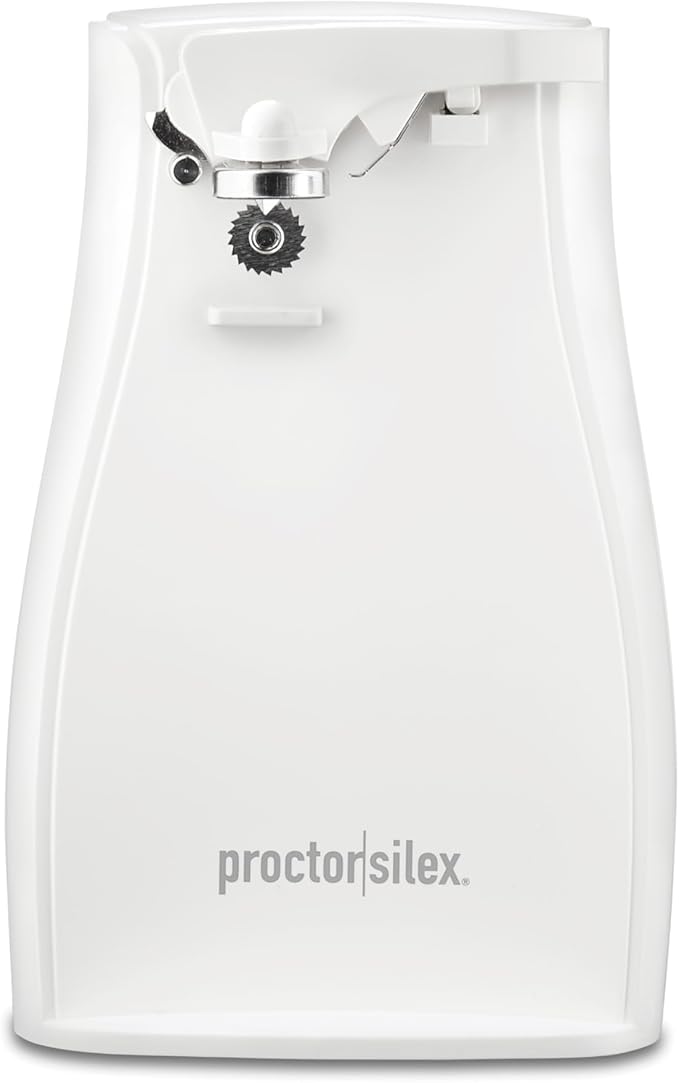Proctor Silex Power Electric Automatic Can Opener for Kitchen with Knife Sharpener, Twist-off Easy-Clean Lever, Cord Storage, White (75224PS)