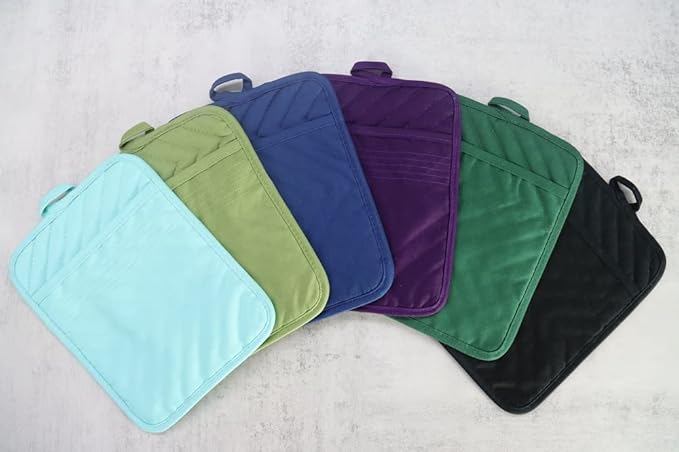 Oven Pot Holder with Pocket Cotton Heat Resistant Coaster Potholder Kitchen Hot Pad Oven Mitts for Cooking Square 7"x9"Set of 5 (Aqua)