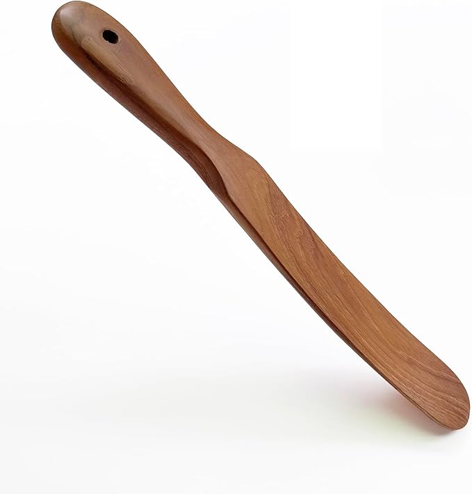 FAAY Handmade Teak Spurtle for Sourdough Starter – Wooden Stirring Stick & Mixing Tool for Deep Jars | Nonstick-Safe, Finished with Coconut Cooking Oil, Crafted in Thailand