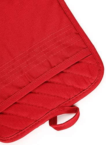 Oven Pot Holder with Pocket Cotton Heat Resistant Coaster Potholder Kitchen Hot Pad Oven Mitts for Cooking Square 7"x9"Set of 5 (Red)