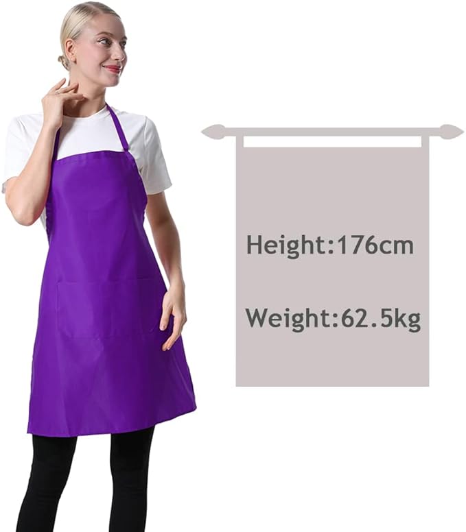 Purple Color Plain Bib Aprons Bulk for Women Men Adult-Unisex Aprons with 2 Front Pockets,Size24 X28 Kitchen Cooking Server Painting Aprons(Purple-15PCS)