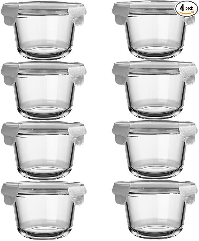 H.JSS WDJS2Cup Glass Soup Container with Airtight lids, 16oz Round Glass Food Storage Container, Round Food Bowls BPA free, Leakproof Soup Container, Dishwasher Microwave & Freezer Safe (8 Pack)