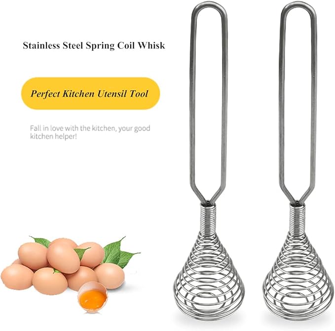 Stainless Steel Spring Coil Whisk 1 Pack, Wire Whip Egg Beater, Kitchen Cookware Hand Mixer For Cooking, Mixing, Blending, Beating, Stirring, 8.7 Inch