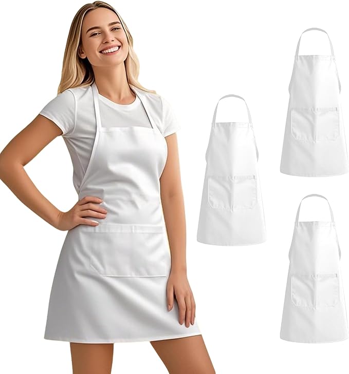 3 Pack Kitchen Cooking Aprons with 2 pockets, Aprons for Women/Man/Chef with Pockets,Aprons Kitchen Craftsmanship