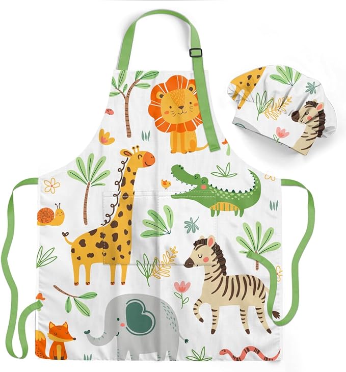 SANDJEST Kids Apron with Chefs Hat Set, Kitchen Apron Gifts