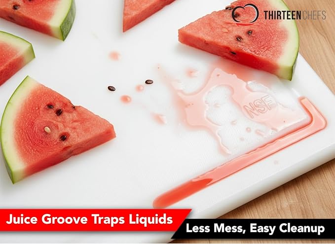 Thirteen Chefs Extra Large 30x18 Inch Cutting Board with Juice Groove - Great for Carving, Fish, Meat and Game – 1/2 Inch Thick White HDPE Plastic, 10 pounds